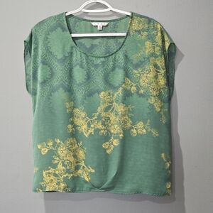 CAbi Green and Yellow Floral Sleevless Blouse Size Small